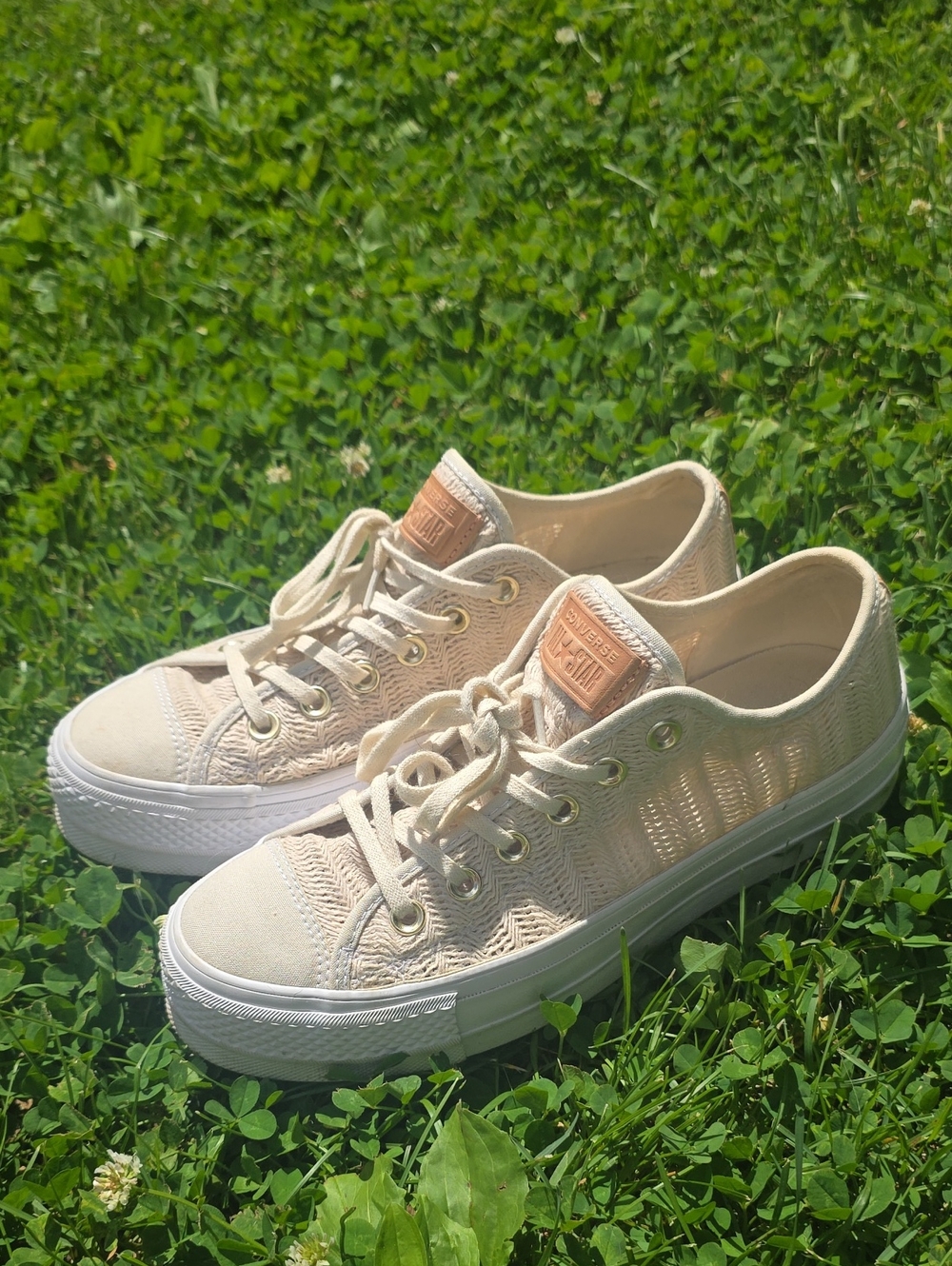 Converse Low Top Sneakers in Beige and White